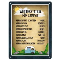 Trendaffe Metallschild XL mit Campingplatz Motiv und Spruch: Wetterstation