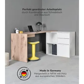 mokebo Eckschreibtisch Eiche, Weiß, Holzwerkstoff, 145x77x65 cm, Arbeitszimmer, Schreibtische, Eckschreibtische