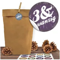 24 Adventskalender Kraftpapiertüten mit 24 modernen Adventszahlen-Aufkleber zum Verschließen für den Adventskalender zum Basteln und Befüllen