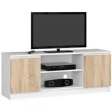 Akord TV-Lowboard 140 x 55 x 40 cm Weiß/Sonoma-Eiche Holz