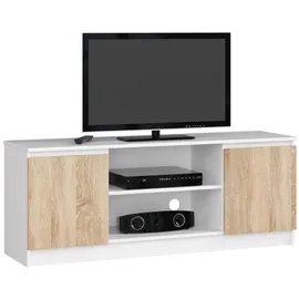 Akord TV-Lowboard 140 x 55 x 40 cm Weiß/Sonoma-Eiche Holz