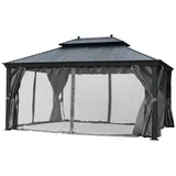 Premium Pavillon 3,65 x 3,65 cm SET Pergola+Metall Dach+Alu Gestell+Moskitonetz