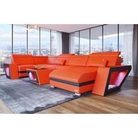 Sofa Dreams Wohnlandschaft Ledersofa Catania U Form Couch Leder Sofa, mit LED, wahlweise mit Bettfunktion als Schlafsofa, Designersofa orange|schwarz