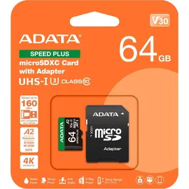 A-Data ADATA 64GB microSDXC UHS-I U3 V30 Adapter