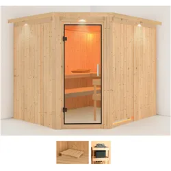 Sauna KARIBU "Marit", beige (naturbelassen), ohne Ofen, (ohne Ofen), Saunen, ohne Ofen