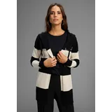 LAURA SCOTT Kapuzenstrickjacke Schwarz-Sand-gestreift 32/34