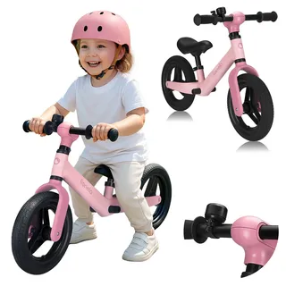 lionelo Kinder-Laufrad TONI von 18 Monaten bis 30 kg, Fußstütze, verstellbarer Sitz und Lenker, rutschfester Griff, Klingel - Rosa - Rosa