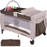 Tectake tectake® Kinder Reisebett, klappbar und höhenverstellbar, 2 Rollen mit Bremsen, inklusive Tragetasche, 132 x 75 x 104 cm