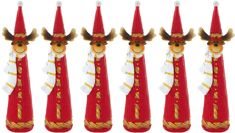 Weihnachtsdeko Rentier Dekofigur Weihnachten Rentier Advent Figur, rot weiß gold braun, Kunststoff, BxH 3,5x18 cm, 6er Set