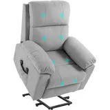 HOMCOM Fernsehsessel mit Aufstehhilfe Elektrisch, Relaxsessel mit Liegefunktion, Massagesessel mit Fernbedienung, Seitentasche und Fußteil, Leinenoptik für Wohnzimmer Hellgrau