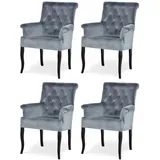 Casa Padrino Chesterfield Neo Barock Esszimmer Stuhl 4er Set Grau / Schwarz - Küchenstühle mit Armlehnen - Esszimmer Möbel - Chesterfield Möbel - Neo Barock Möbel