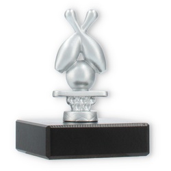 Pokal Metallfigur Kegel gekreuzt silbermetallic auf schwarzem Marmorsockel 9,8cm