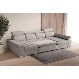 moeblo Ecksofa U mit Schlaffunktion, verstellbaren Kopfstützen & Bettkasten – Großes Wohnlandschaft Sofa mit Stauraum - Ecksofa Luka U - Hellgrau (Twi... - Hellgrau