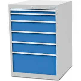 Bedrunka+Hirth Schubladenschrank Stahl 1.019 x 705 x 736 mm lichtgrau/lichtblau 6 Schubladen 1x50/1x100/3x150/1x300 mm