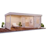 FinnTherm Saunahaus Hanna-40 Gartensauna 3 Sitzbänke aus Holz in Braun, Sauna mit 40 mm Wandstärke, Außensauna mit Montagematerial Imprägniert Braun