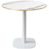 Restootab Tisch Round weiß Ø70cm - Modell weißer Marmor mit messingfarbenen Kanten