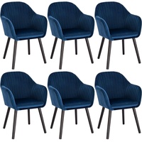 Woltu Esszimmerstuhl (6 St), Esszimmerstühle Küchenstuhl Wohnzimmerstuhl, Design Stuhl Polsterstuhl mit Armlehne Samt Massivholz, Blau blau