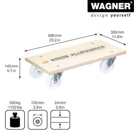 Wagner System GmbH WAGNER Transporthilfe Multiplex BIRKE 24 mm 59 x 30 x 14,5 cm, Rollen Ø 100 mm, Tragkraft 500 kg