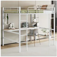 HAUSS SPOLE Hochbett 140x200cm Eisenbett mit Schreibtisch, 4 Regalen, Bücherregal Weiß