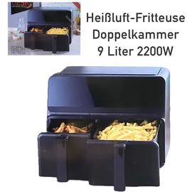 DESKI Heißluft Fritteuse 9 L Doppelkammer schwarz