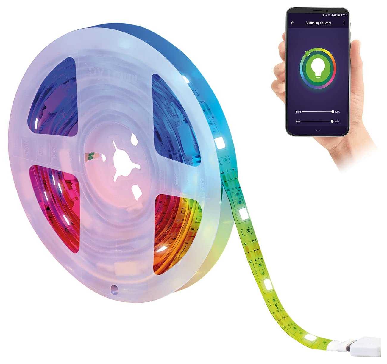Luminea Home Control Leuchtband: WLAN-RGB-LED-Streifen mit App- und Sprachsteuerung, USB, 3 m (Leuchtstreifen, LED Streifen Alexa, Glaskantenbeleuchtung)