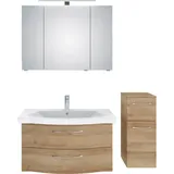 Saphir Badmöbel-Set »6005 Sprint 3-teilig, Keramik-Waschtisch mit LED-Spiegelschrank«, (4 St.), Unterschrank, inkl. Türdämpfer, 4 Türen, 3 Schubladen, Bad-Set, braun