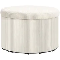 Homcom Sitzhocker mit Stauraum Hocker mit Deckel, Runder Polsterhocker Fußhocker mit Cord-Optik für Wohnzimmer, Schlafzimmer 60 x 60 x 41 cm Beige