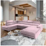 masseno Ecksofa Siena mit Schlaffunktion U-Form, Sofa mit Bettkasten, Wohnzimmersofa, Couch, Soffa, Bettsofa, Couchgarnitur - Flieder, Monolith 62
