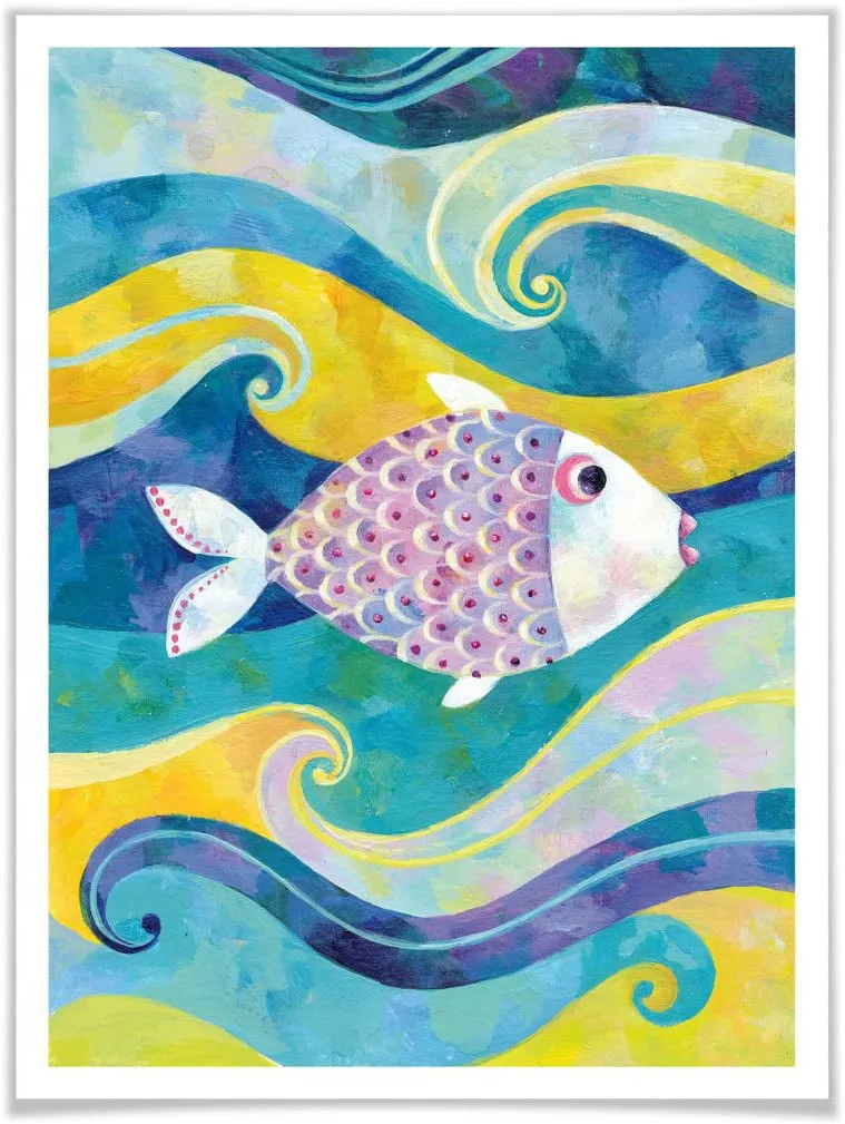 Wall-Art Poster »Märchen Wandbilder Der kleine Fisch«, Fisch & Meeresfrüchte, (1 St.), Poster ohne Bilderrahmen Wall-Art bunt