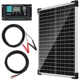 DERUXI 25W Solarpanel 12V Kit: Monokristalline Solarmodul Solarpanel 25W 12V+10A Solarladegerät +4Pcs 5FT Verlängerungskabel PV Modul Solarmodule für Caravan Camper Balkon RV Boot