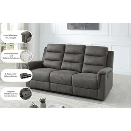 Atlantic Home Collection 3-Sitzer "Cliff mit 2 Relaxfunktionen", grau, B:198cm H:104cm T:96cm, 100% PES, ATLANTIC HOME COLLECTION, Sofas, Federkern und Becherhaltern in klappbarer Mittelkonsole, Topseller