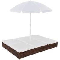 HOMMIE© Relaxliege Liegestuhl mit robustem - Outdoor-Loungebett mit Sonnenschirm Poly Rattan Braun