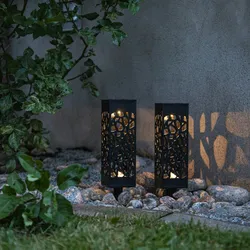 LED Solar Wegleuchten warmweiß  18cm Lichtsensor schwarz 2er Set
