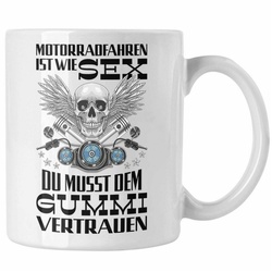 Trendation Tasse Trendation – Motorradfahrer Geschenk für Männer Motorrad Tasse mit Spruch Kaffeetasse für Biker Herren Papa weiß