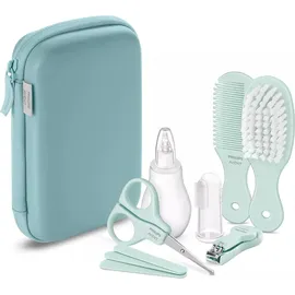Philips AVENT Babypflege-Set – Starter-Set mit 9 Zubehörteilen: Nagelknipser, Schere, 3 Nagelfeilen, Kamm, Haarbürste, Nasensauger und Fingerzahnbürste (Modell SCH401/00)