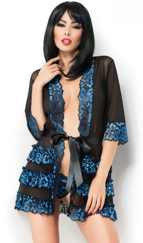 CHILIROSE  CR 3837 Kimono Blau & Schwarz - L/XL