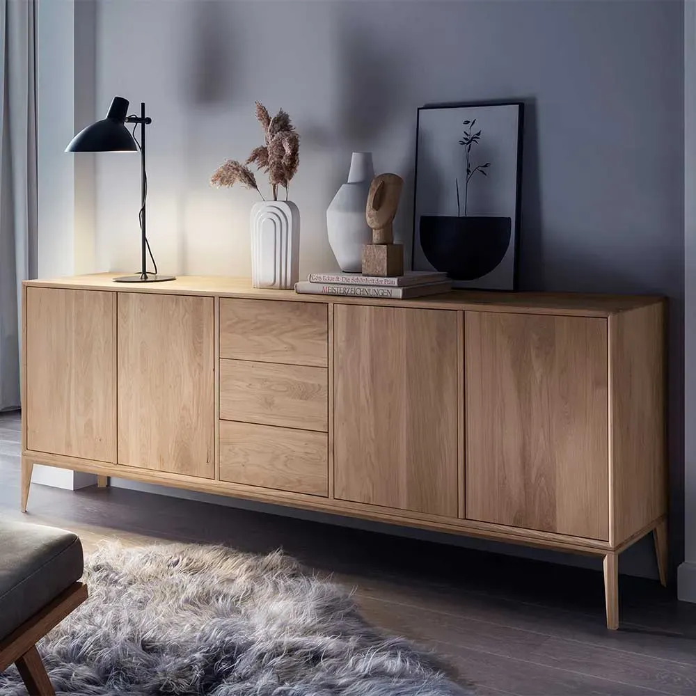 Sidebord Wildeiche Bianco geölt aus Massivholz drei Schubladen