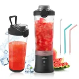 Vaeqozva Smoothie Maker Klein Blender 600ml,Tragbarer Mixer Smoothie Maker To Go Mixer Mini Standmixer USB mit 6 Klingen für Saft Shake Smoothie Marmelade für Outdoor Sport Reisen,Schwarz