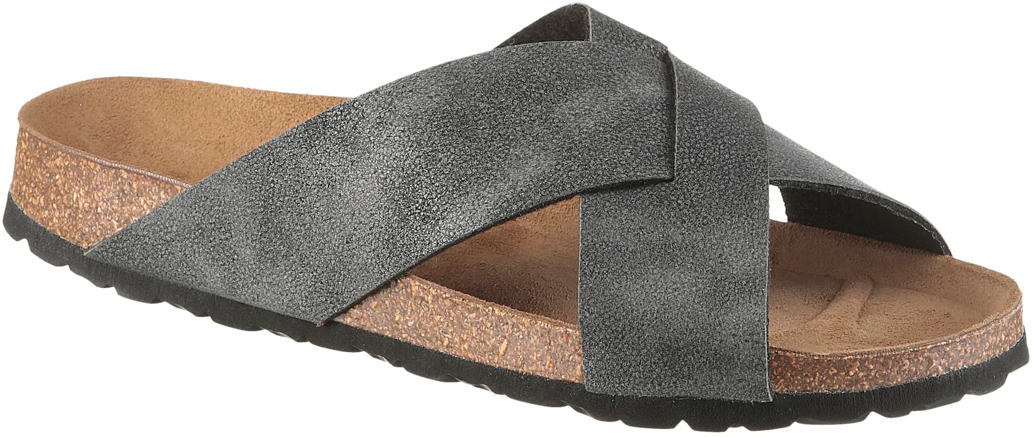 Pantolette MAN'S WORLD, Herren, Gr. 43, grau (anthrazit), Lederimitat, Schuhe Pantolette, Sommerschuh, Strandschuh, Hausschuh mit Fußbett