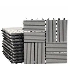 Mendler WPC Bodenfliese Rhone, Holzoptik Balkon/Terrasse, 11x je 30x30cm = 1qm ~ Premium, grau Vierecke