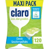 CLARO Classic Öko Geschirrspül-Tabs - 120 Spülmaschinen-Tabs - phosphatfrei, umweltfreundlich & vegan - wasserlösliche Folie - 120 Tabs