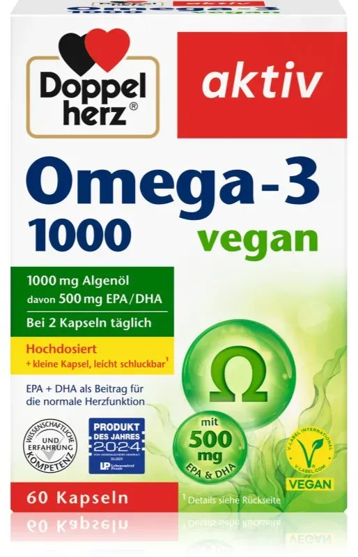 Doppelherz Omega - 3 1000 vegan Kapseln für eine normale Herz- und Hirnfunktion 74 g