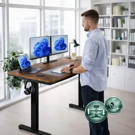Relaxdays Schreibtisch Höhenverstellbar Industrial Schwarz / Braun