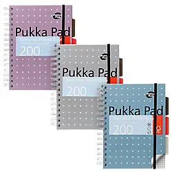 Pukka Metallic Notizbuch DIN A5 Kariert Doppelspiralbindung Seitlich gebunden Hardcover Farbig sortiert Nicht perforiert 200 Blatt 3 Stück