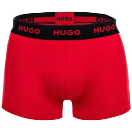 Hugo Herren Boxershorts, 3er Pack - TRUNK TRIPLET DESIGN, Logo, Cotton Stretch Schwarz/Rot S