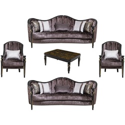 Casa Padrino Luxus Barock Wohnzimmer Möbel Set Lila / Schwarz / Gold