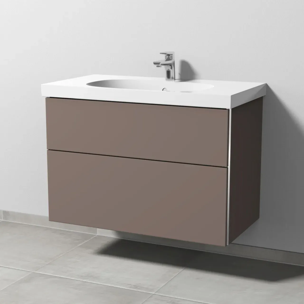 Sanipa 3way Waschtischunterbau zu Geberit Acanto Waschtisch mit 2 Auszügen, Taupe-Matt BP4181T