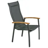 Dehner Stapelstuhl Chicago Wood, mit Armlehne, 108.5 x 66 x 75 cm, Aluminium/FSC®-zertifiziertes Teakholz/Textilene, schwarz