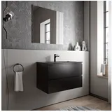 Bernstein Badmöbel-Set AVA 80cm bestehend aus Mineralguss-Waschbecken mit Unterschrank in Schwarz matt, Waschtisch Bruxelles - Schwarz matt mit Hahnloch, Ideal für mittelgroße Bäder und Badezimmer