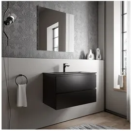 Bernstein Badmöbel-Set AVA 80cm bestehend aus Mineralguss-Waschbecken mit Unterschrank in Schwarz matt, Waschtisch Bruxelles - Schwarz matt mit Hahnloch, Ideal für mittelgroße Bäder und Badezimmer